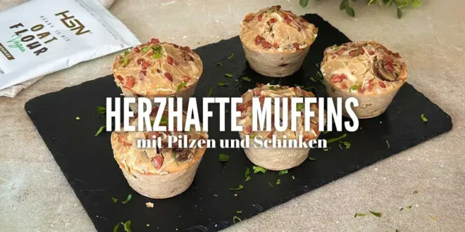 Herzhafte Protein-Muffins mit Pilzen und Schinken