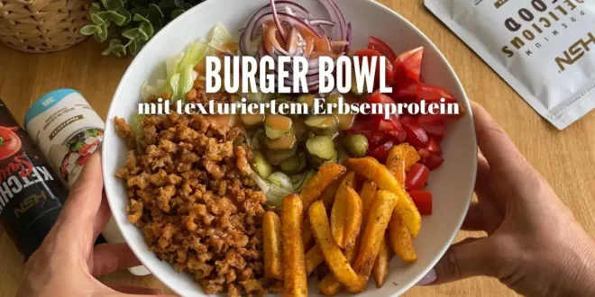 Burger Bowl mit texturiertem Erbsenprotein Burger Bowl mit texturiertem Erbsenprotein